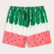 Romwe Guys Watermelon Print Drawstring Waist Sweat Shorts