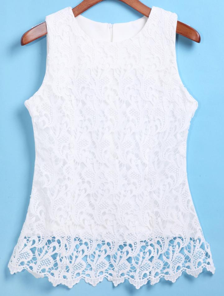 Romwe With Zipper Lace Hollow Vest