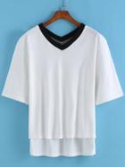 Romwe Dip Hem V Neck T-shirt