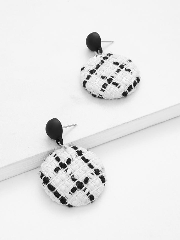 Romwe Two Tone Button Design Drop Earrings