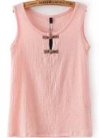 Romwe With Buttons Pink Tank Top