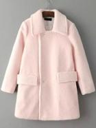 Romwe Lapel Long Pink Coat With Pockets