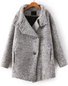 Romwe Pockets Lapel Grey Coat