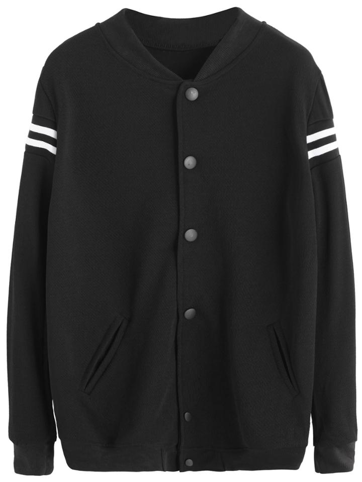 Romwe Black Varsity Stripe Baseball Jacket