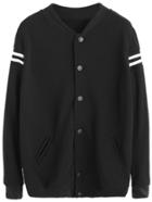 Romwe Black Varsity Stripe Baseball Jacket