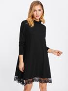 Romwe High Neck Lace Hem Dress