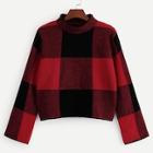 Romwe Mock Neck Plaid Sweater