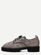 Romwe Golden Lace Up Bling Sequins Oxfords