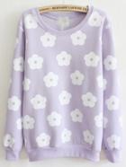 Romwe Flower Print Thicken Purple Sweatshirt