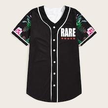 Romwe Guys Floral And Letter Print Shirt
