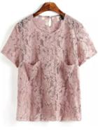 Romwe With Pockets Lace Pink Top