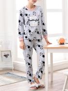 Romwe All Over Ink Drops Pullover & Pants Pj Set