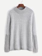 Romwe Grey Chunky Knit Contrast Fuzzy Sweater