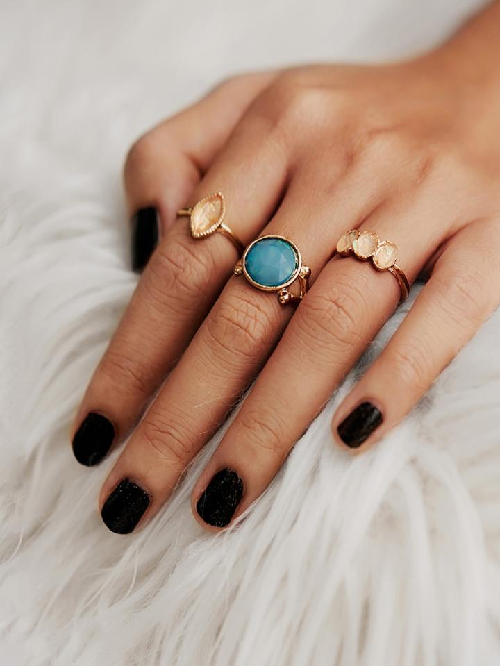Romwe Gemstone Ring Set 3pcs
