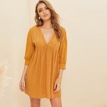Romwe Deep V-neck Schiffy Smock Dress