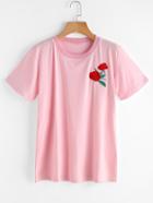 Romwe Embroidered Rose Tee