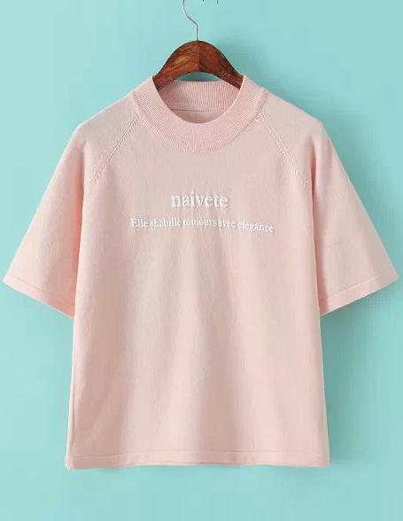 Romwe Naivete Print Knit Pink Sweater