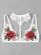 Romwe Embroidered Rose Patch Lace Choker Bralette