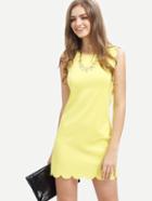 Romwe Yellow Crew Neck Scallapped Hem Dress