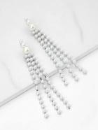 Romwe Faux Pearl Decorated Chain Drop Earrings