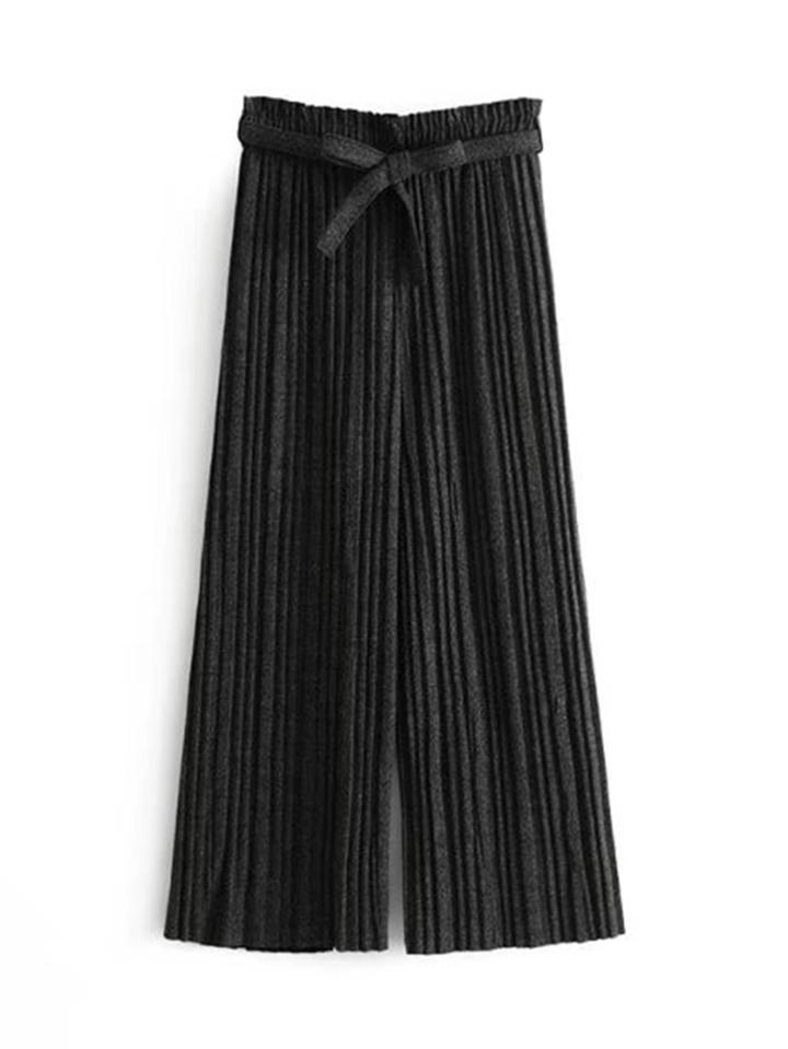 Romwe Wide Leg Self Tie Pleated Pants
