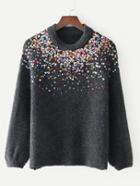 Romwe Sequin Embellished Raglan Sleeve Sweater