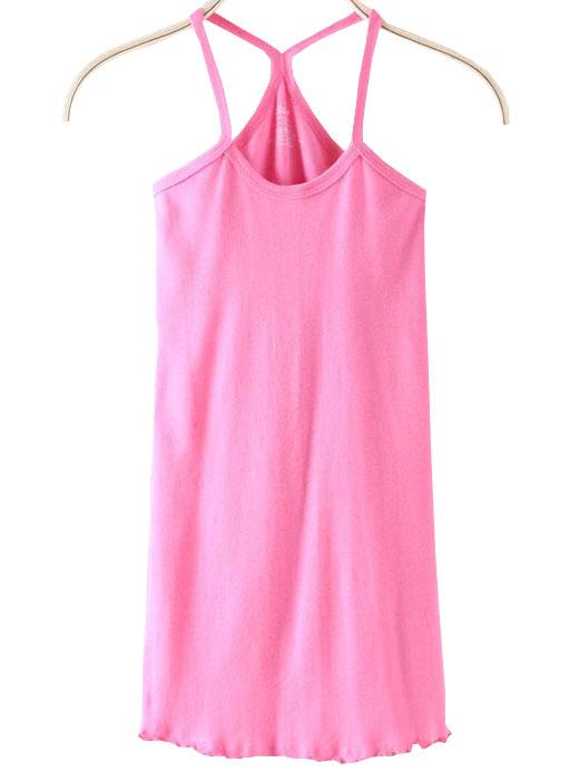 Romwe Spaghetti Strap Fungus Hem Pink Cami Top