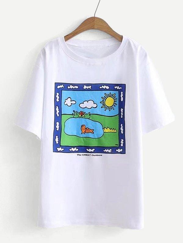 Romwe Cartoon Pattern Tee