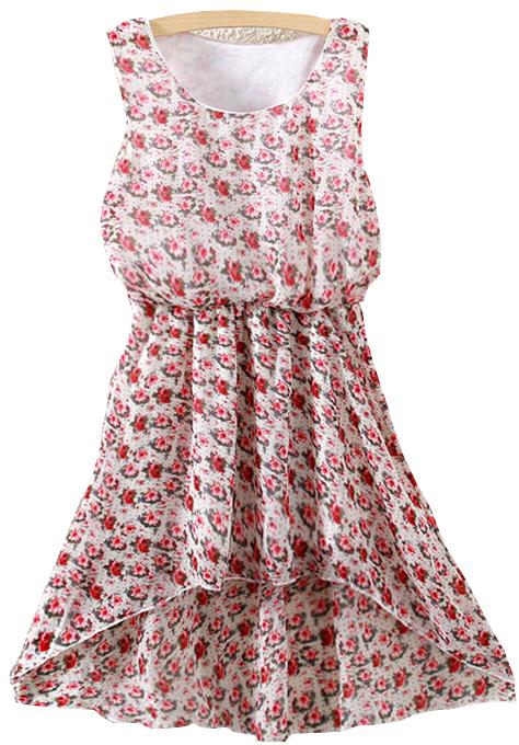 Romwe Florals High Low Chiffon White Dress