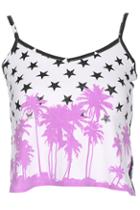 Romwe Star & Coconut Tree Print Cropped Black Camisole Vest