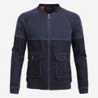 Romwe Men Cut And Sew Panel Raglan Sleeve Denim Jacket