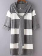 Romwe Hooded Striped Shift Grey Dress