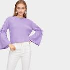 Romwe Lace-up Sleeve Solid Jumper
