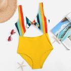 Romwe Knot Front Cut-out Random Striped Swimsuit