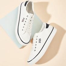 Romwe Letter Embroidered Canvas Low Top Sneakers