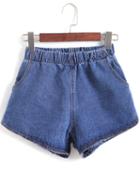 Romwe Elastic Waist Denim Shorts