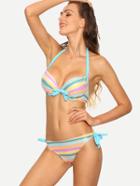 Romwe Colorful Striped Side-tie Bikini Set