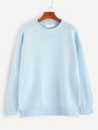 Romwe Pale Blue Crew Neck Drop Shoulder Sweater