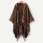 Romwe Fringe Hem Colourful Striped Hooded Cardigan