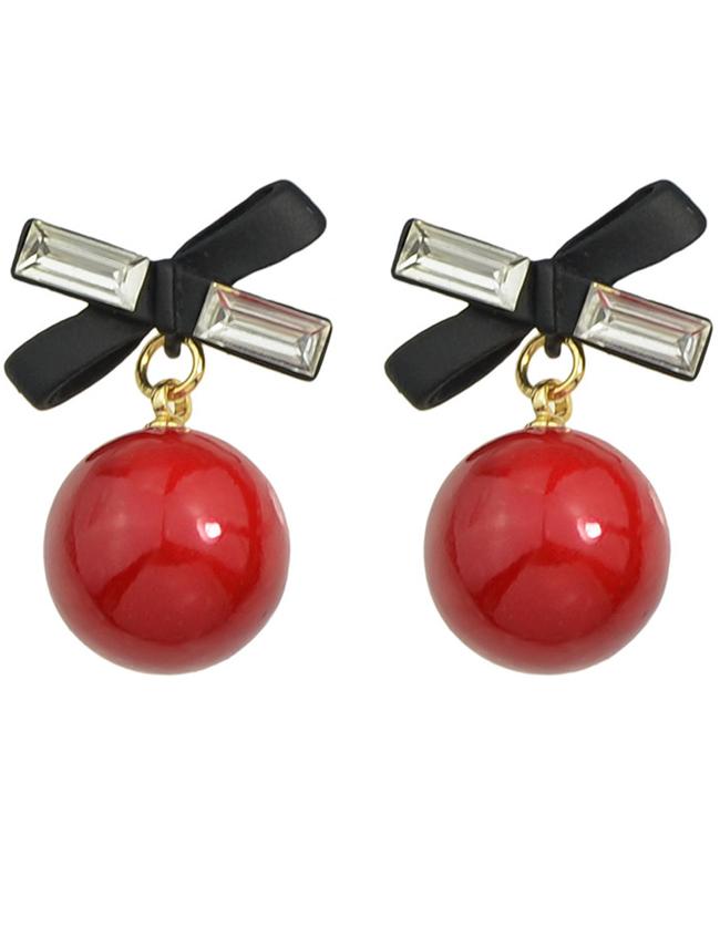Romwe Red Pearl Cute Ball Stud Earrings