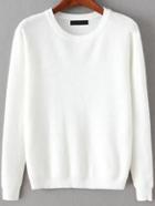 Romwe Round Neck Long Sleeve White Sweater