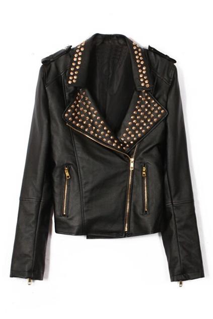 Romwe Romwe Riveted Lapel Zippered Pu Jacket