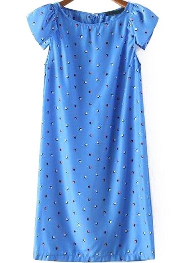 Romwe Short Sleeve Polka Dot Straight Dress
