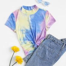 Romwe Mock-neck Tie Dye Tee