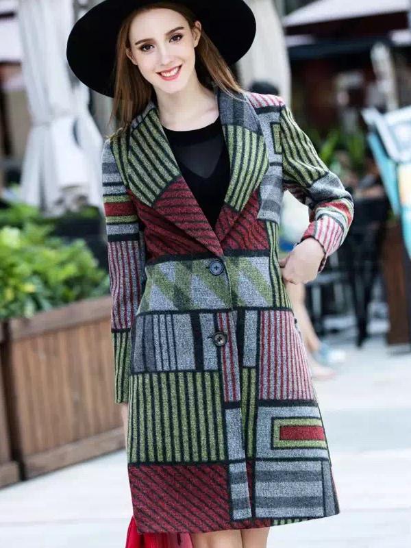 Romwe Multicolor V Neck Long Sleeve Tie-waist Pockets Coat