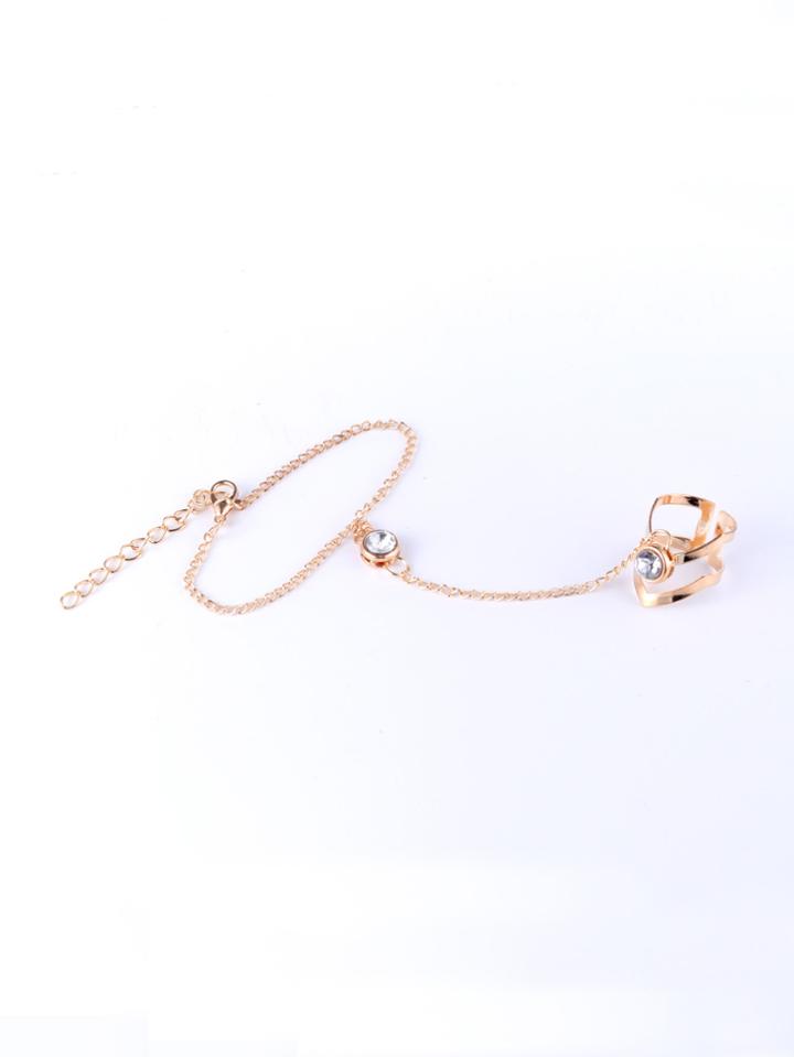 Romwe Rhinestone Toe Ring Chain Bracelet