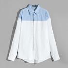 Romwe Guys Color Block Pleated Shirt
