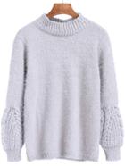 Romwe High Neck Fuzzy Grey Sweater