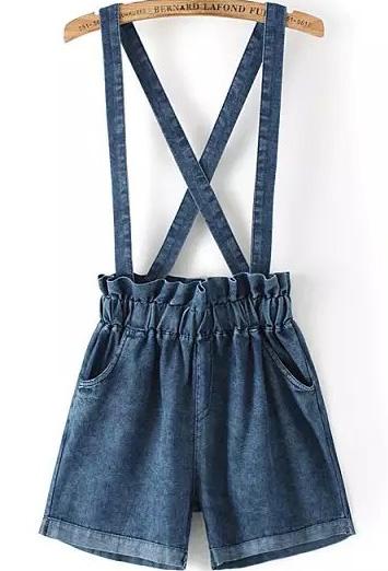Romwe Cross Straps With Pockets Denim Pale Blue Jumpsuit