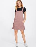 Romwe Patch Pocket Front Suede Overall Dress